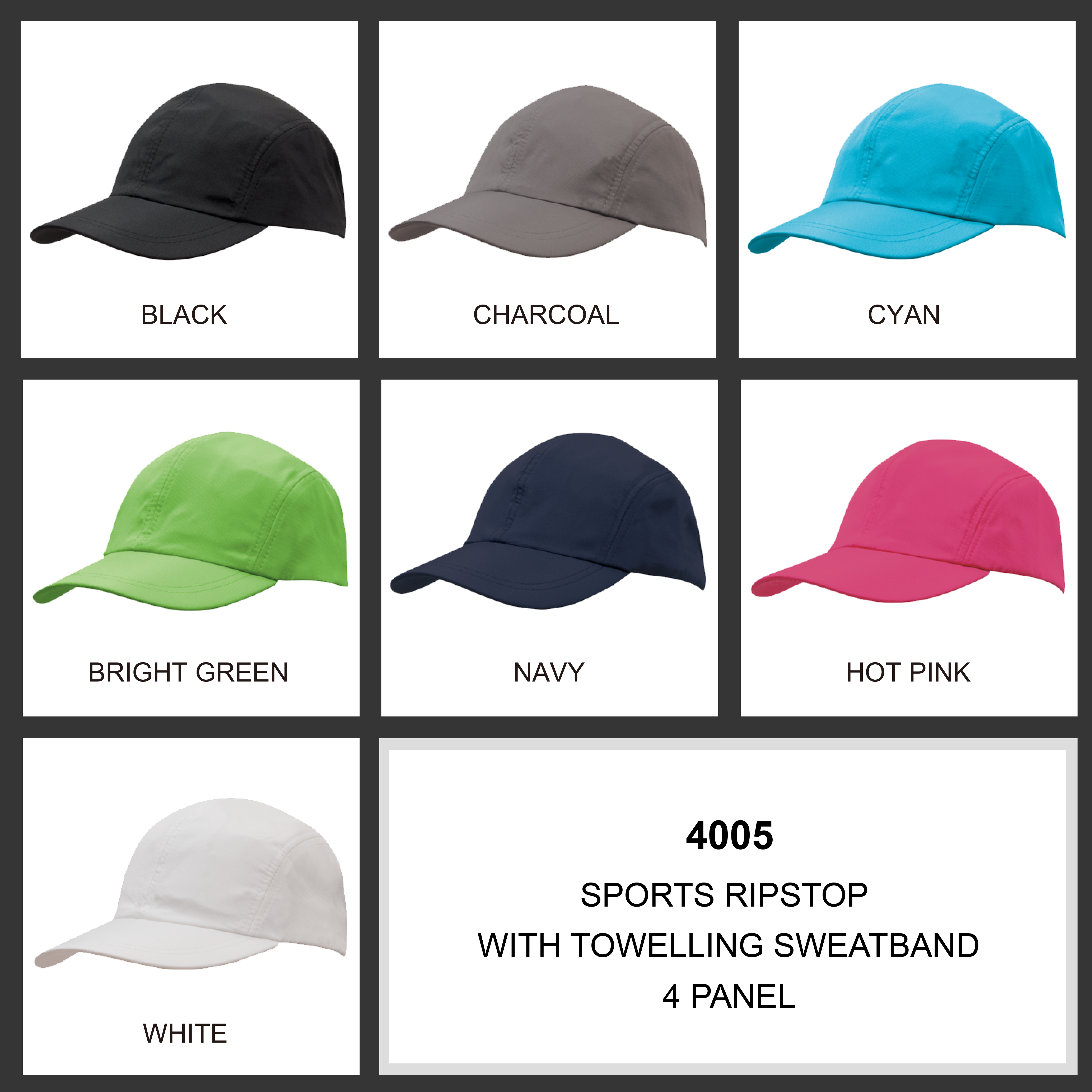 Sports Ripstop with Towelling Sweatband Colour Chart