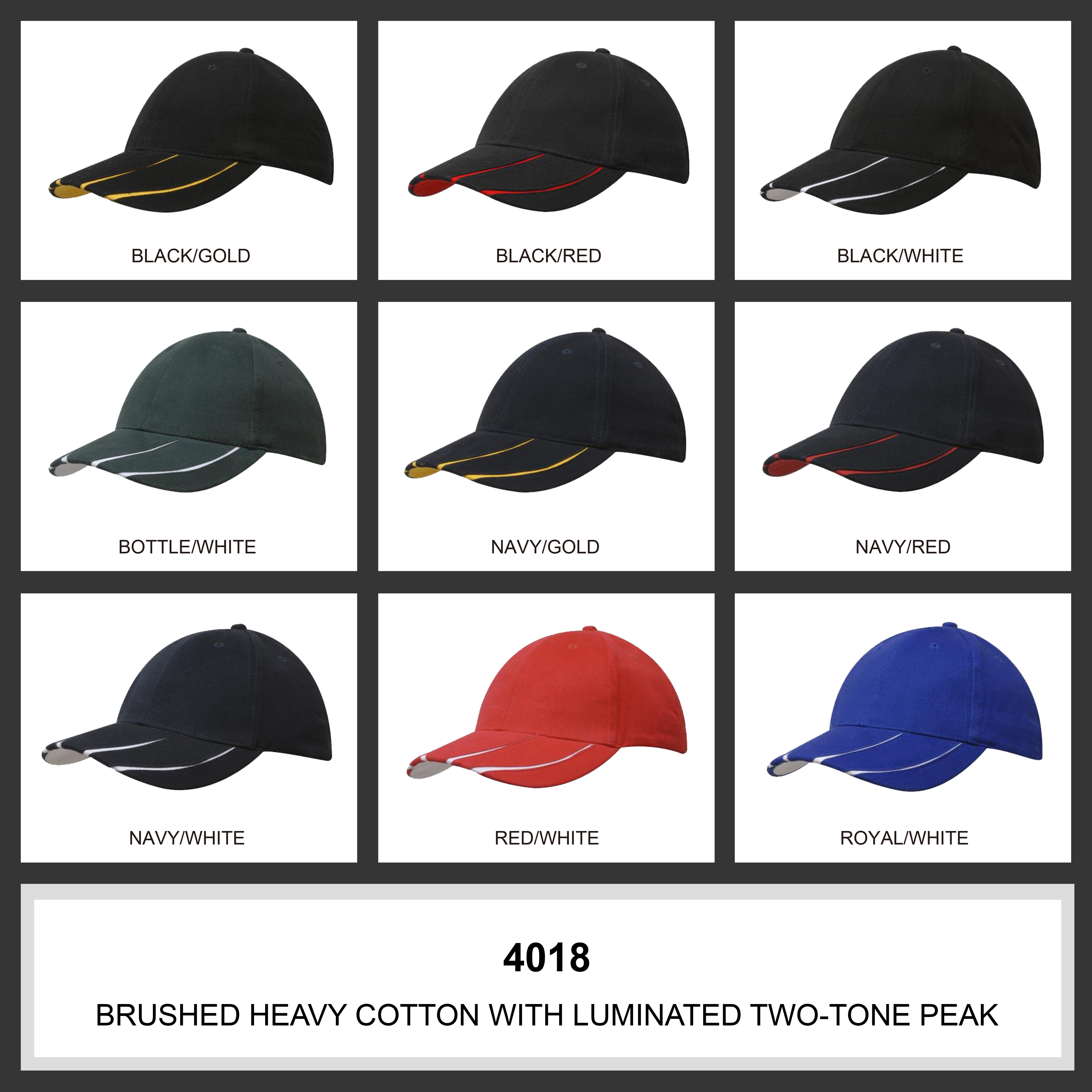 Brushed Heavy Cotton with Laminated Two-Tone Peak Colour Chart
