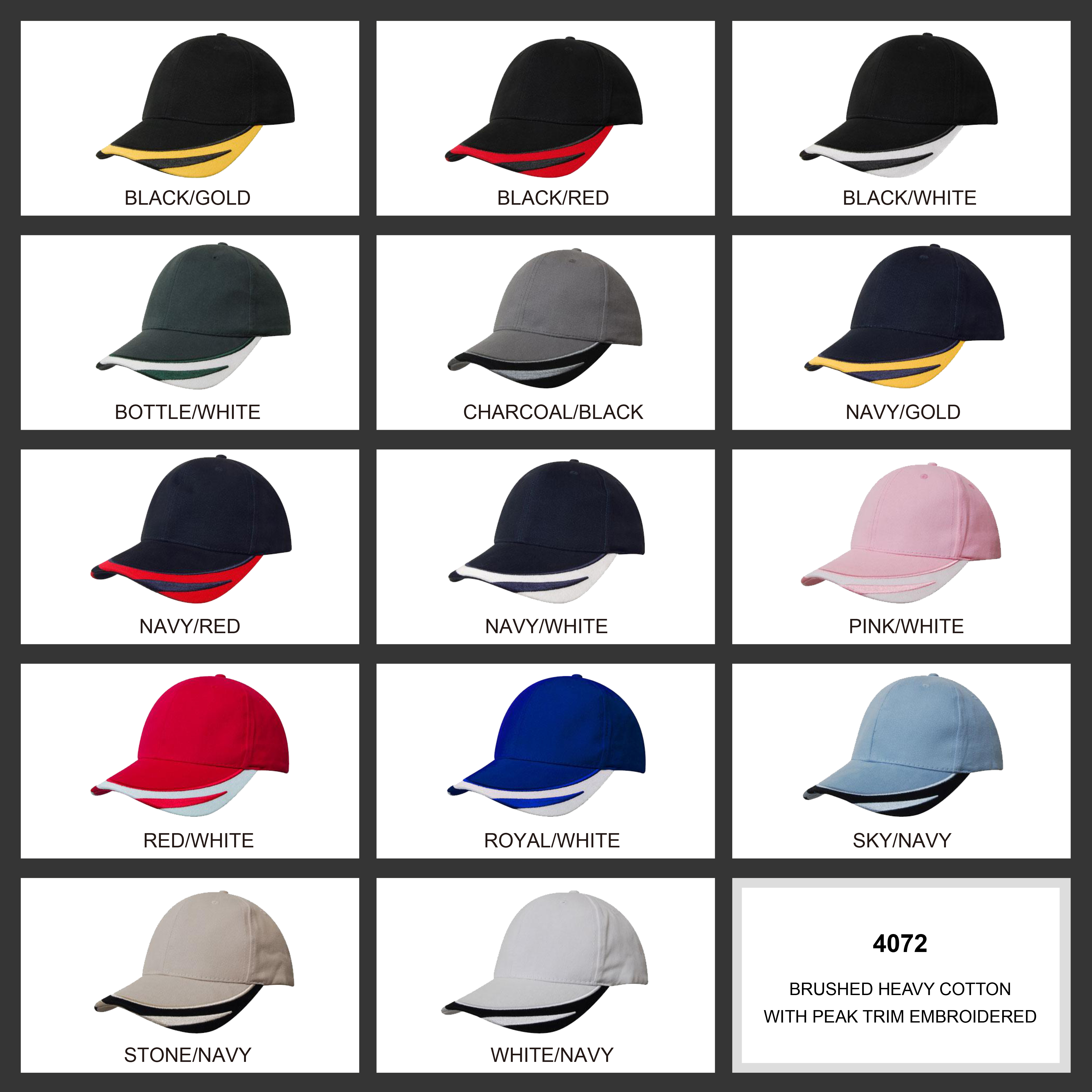 Brushed Heavy Cotton with Peak Trim Embroidered Colour Chart