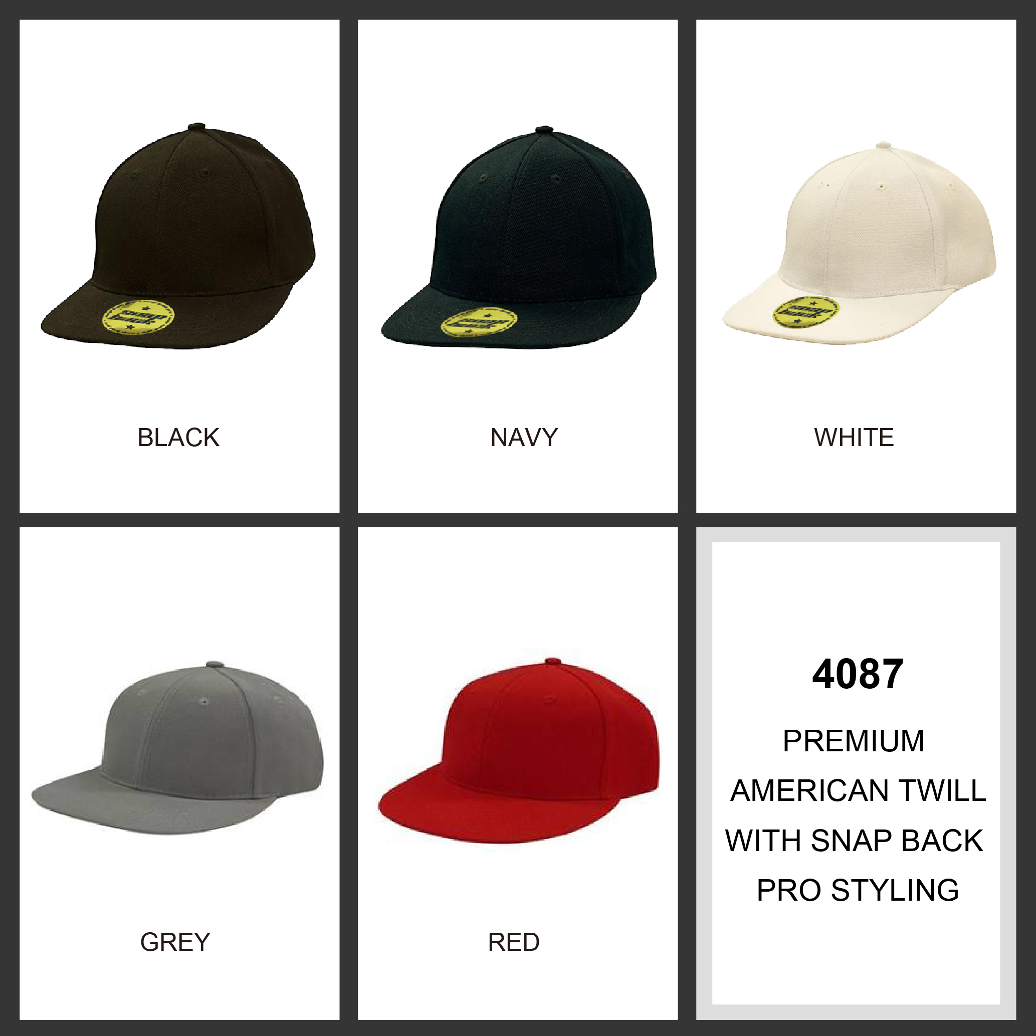 Premium American Twill with Snap Back Pro Styling Colour Chart