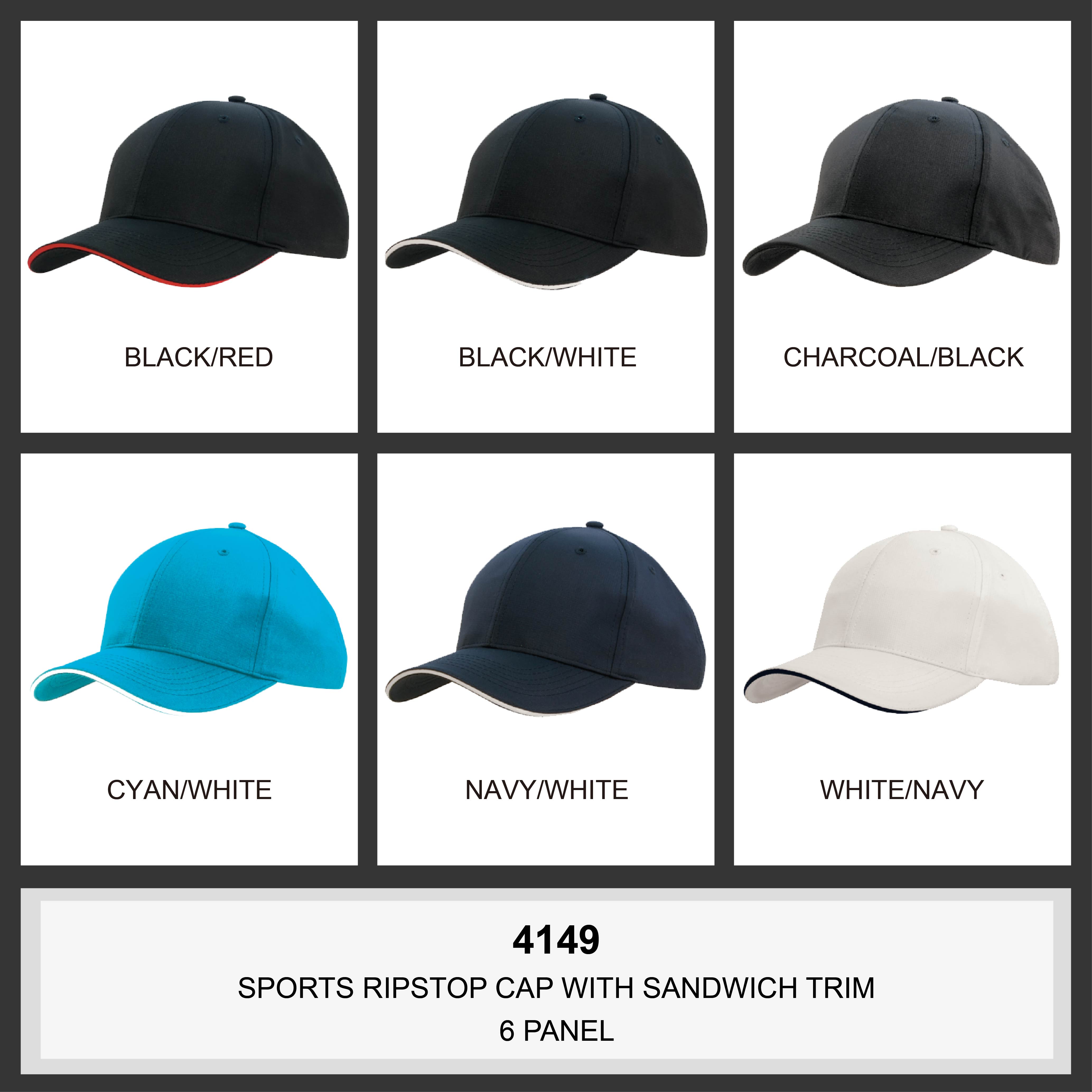 Sports Ripstop Cap with Sandwich Trim Colour Chart