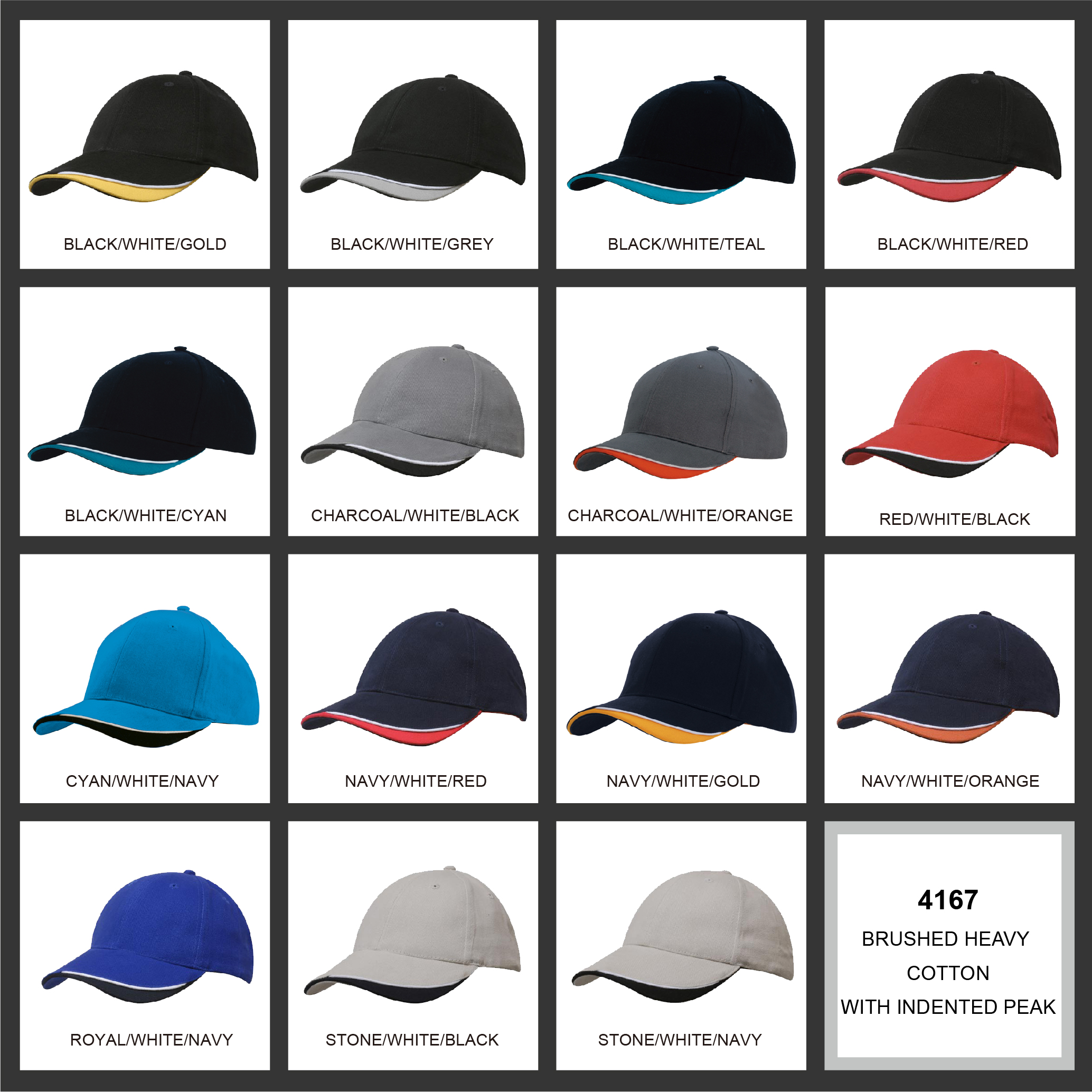Brushed Heavy Cotton with Indented Peak Colour Chart