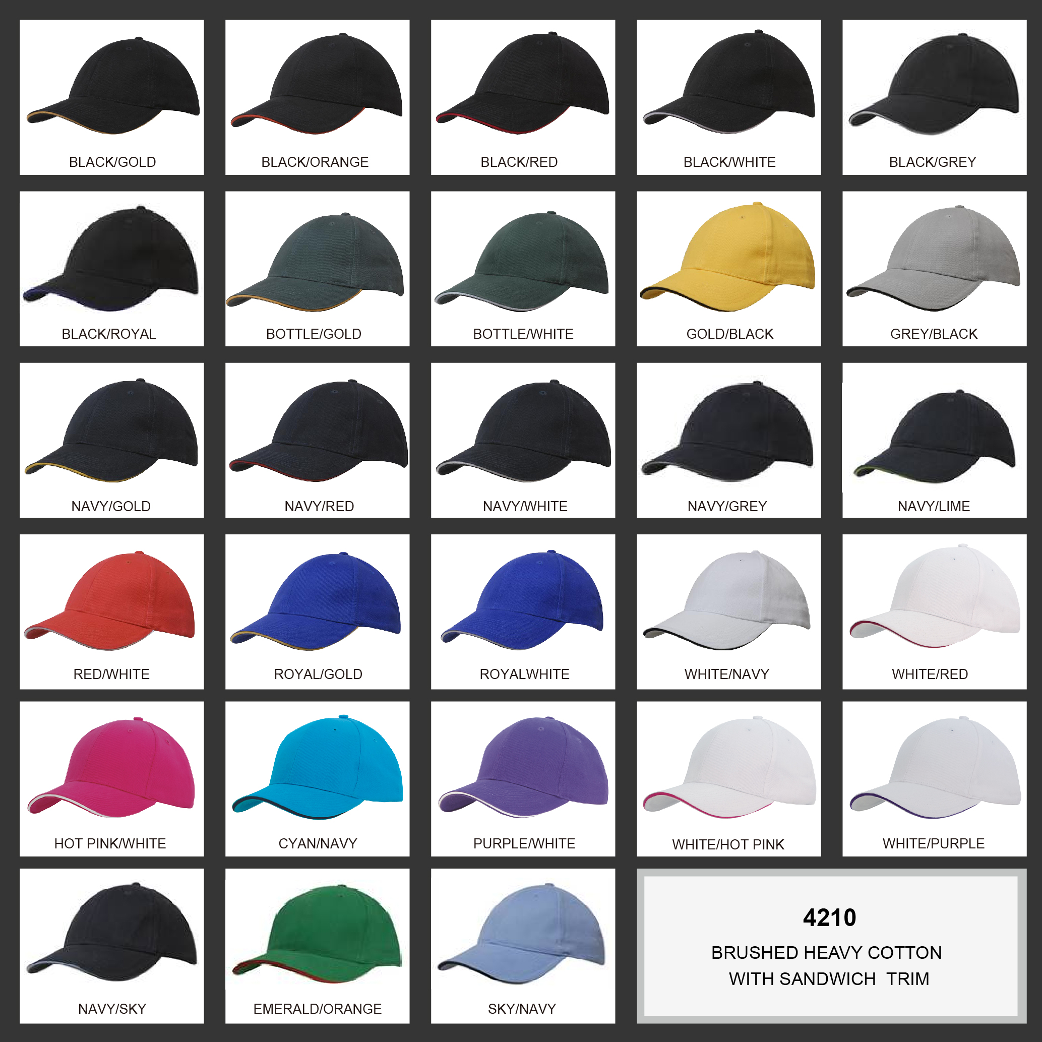 Brushed Heavy Cotton with Sandwich Trim || 4210 Colour Chart