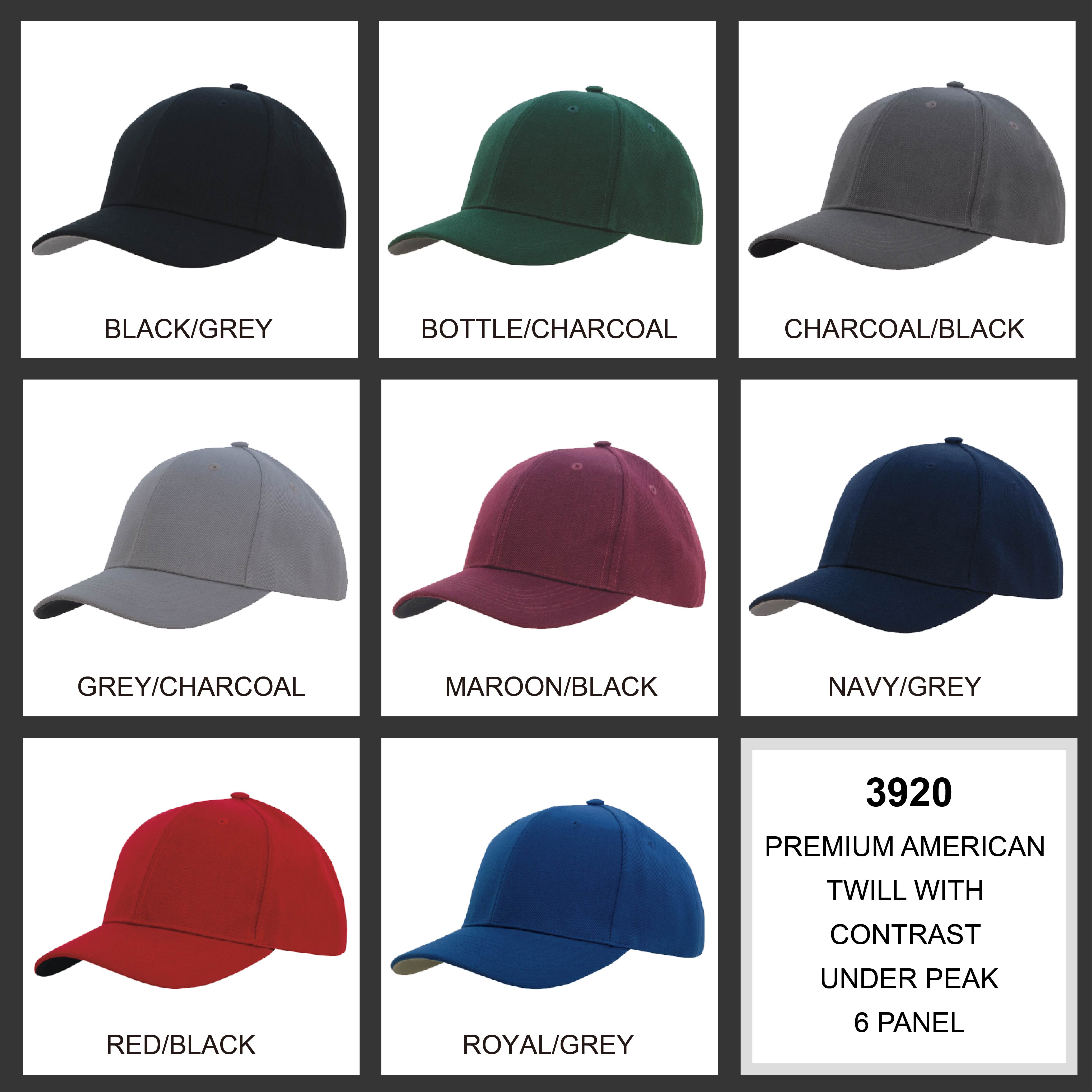 Premium American Twill with Contrast Peak Under Colour Chart