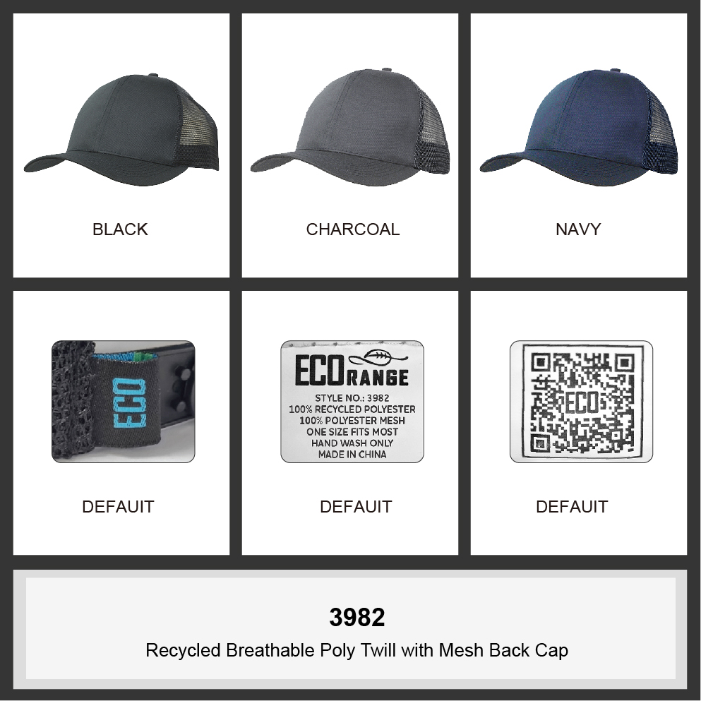 Recycled Breathable Poly Twill with Mesh Back Cap Colour Chart
