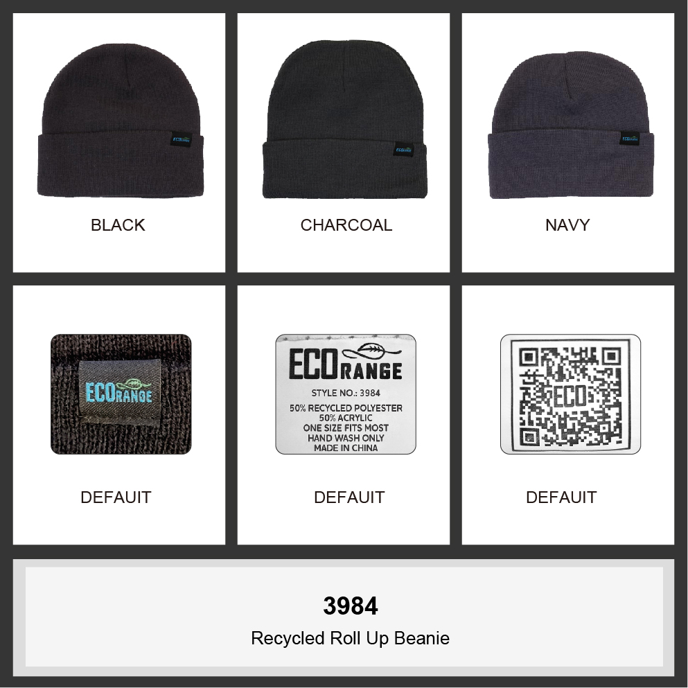 Recycled Roll Up Beanie Colour Chart