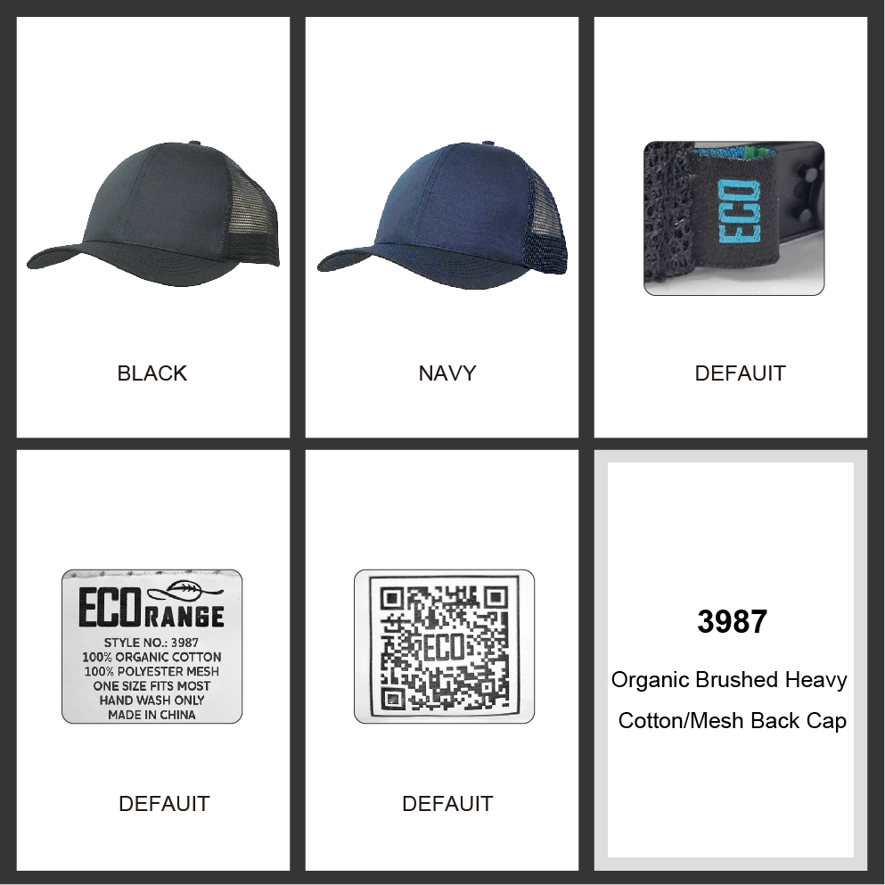 Organic brushed Heavy Cotton/Mesh Back Cap Colour Chart