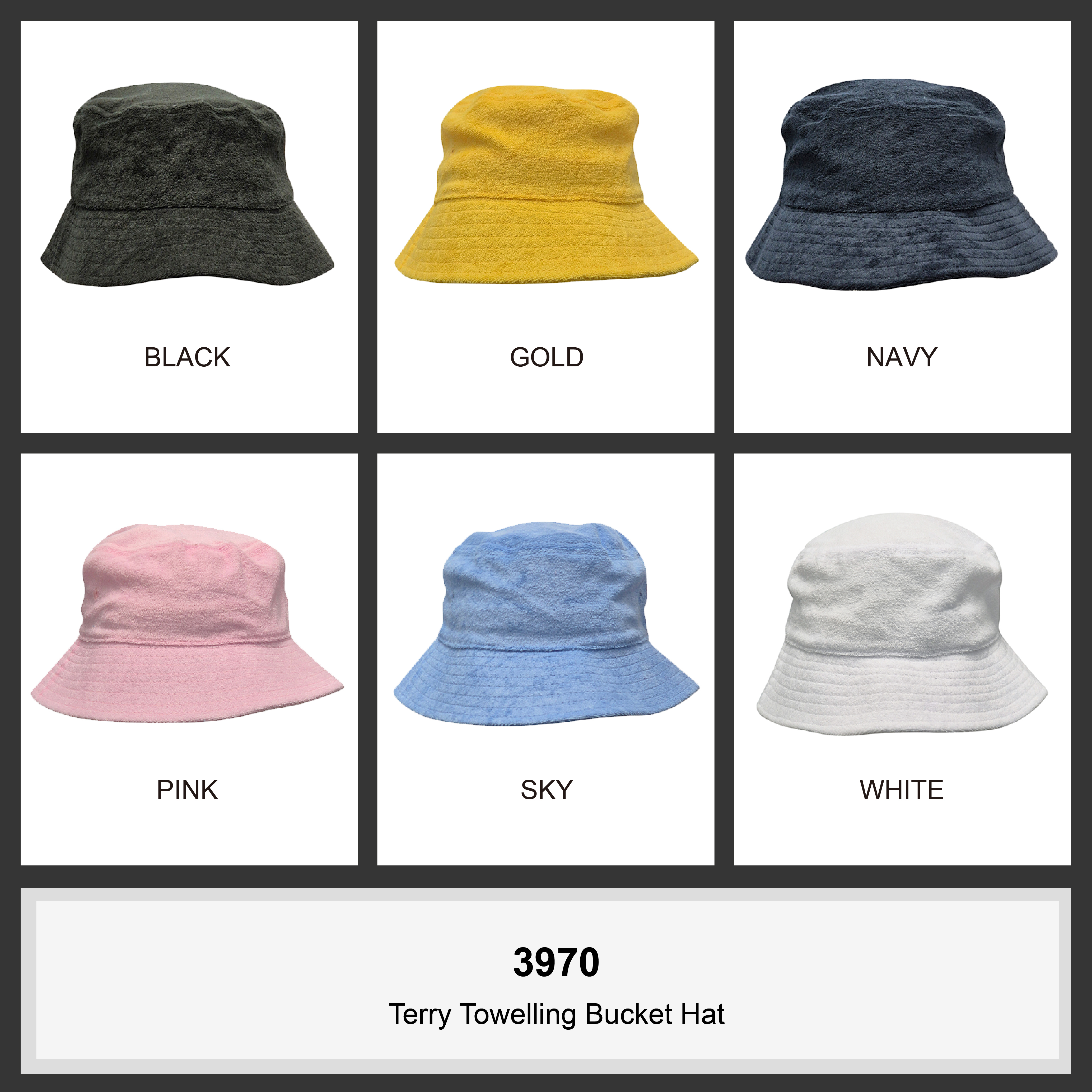 Terry Towelling Bucket Hat Colour Chart