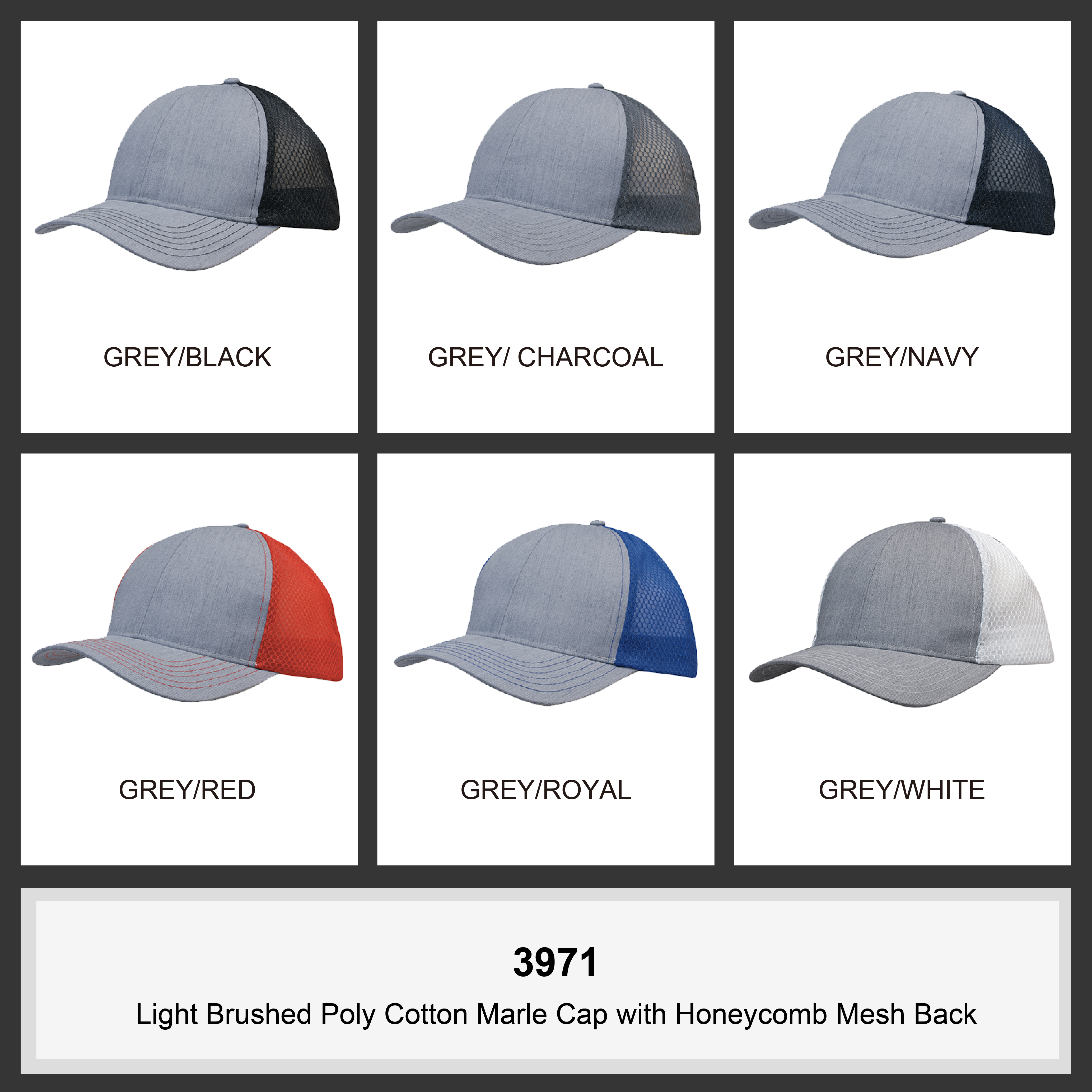 Light Brushed Poly Cotton Marle with honeycomb mesh Colour Chart