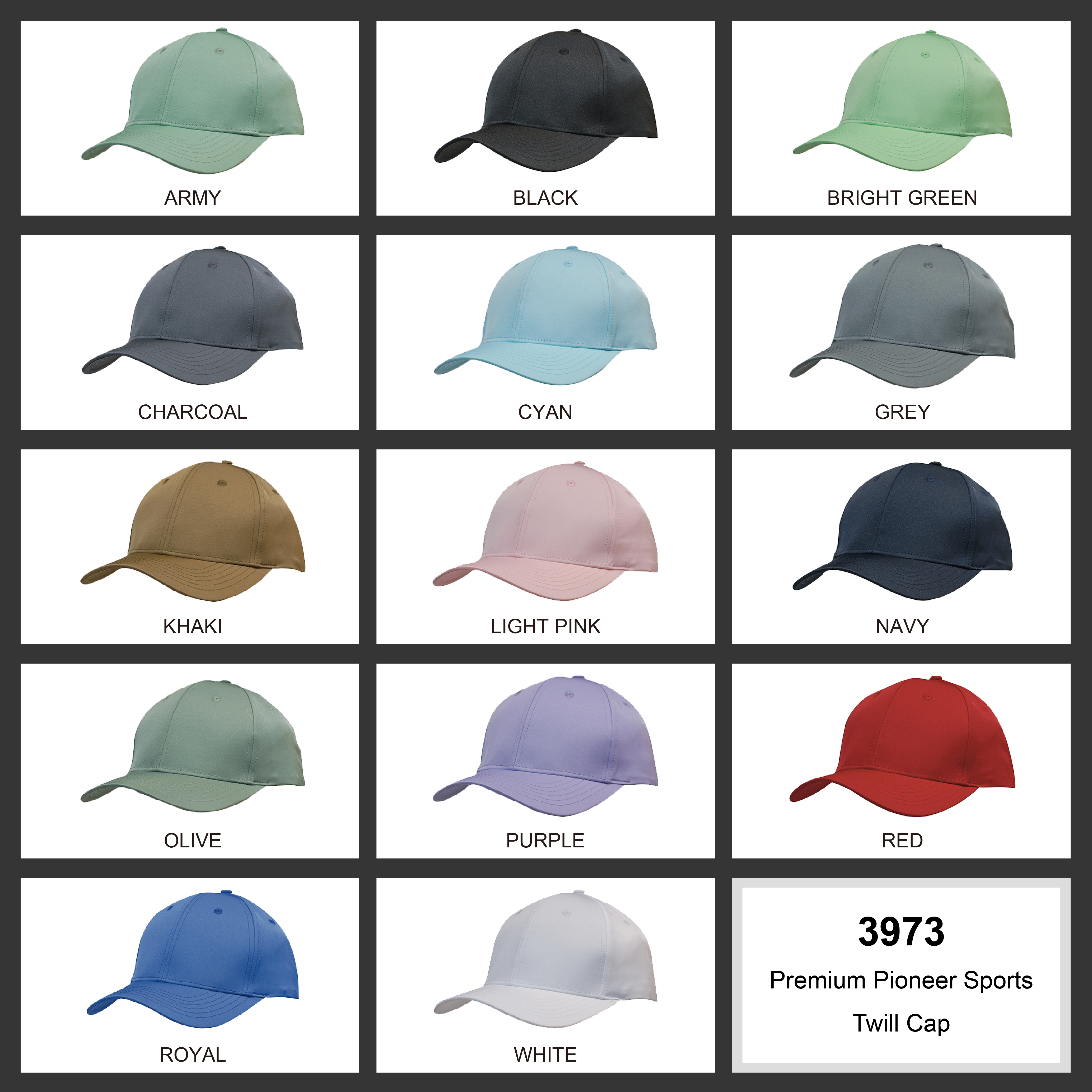 Premium Pioneer Sports Twill Colour Chart