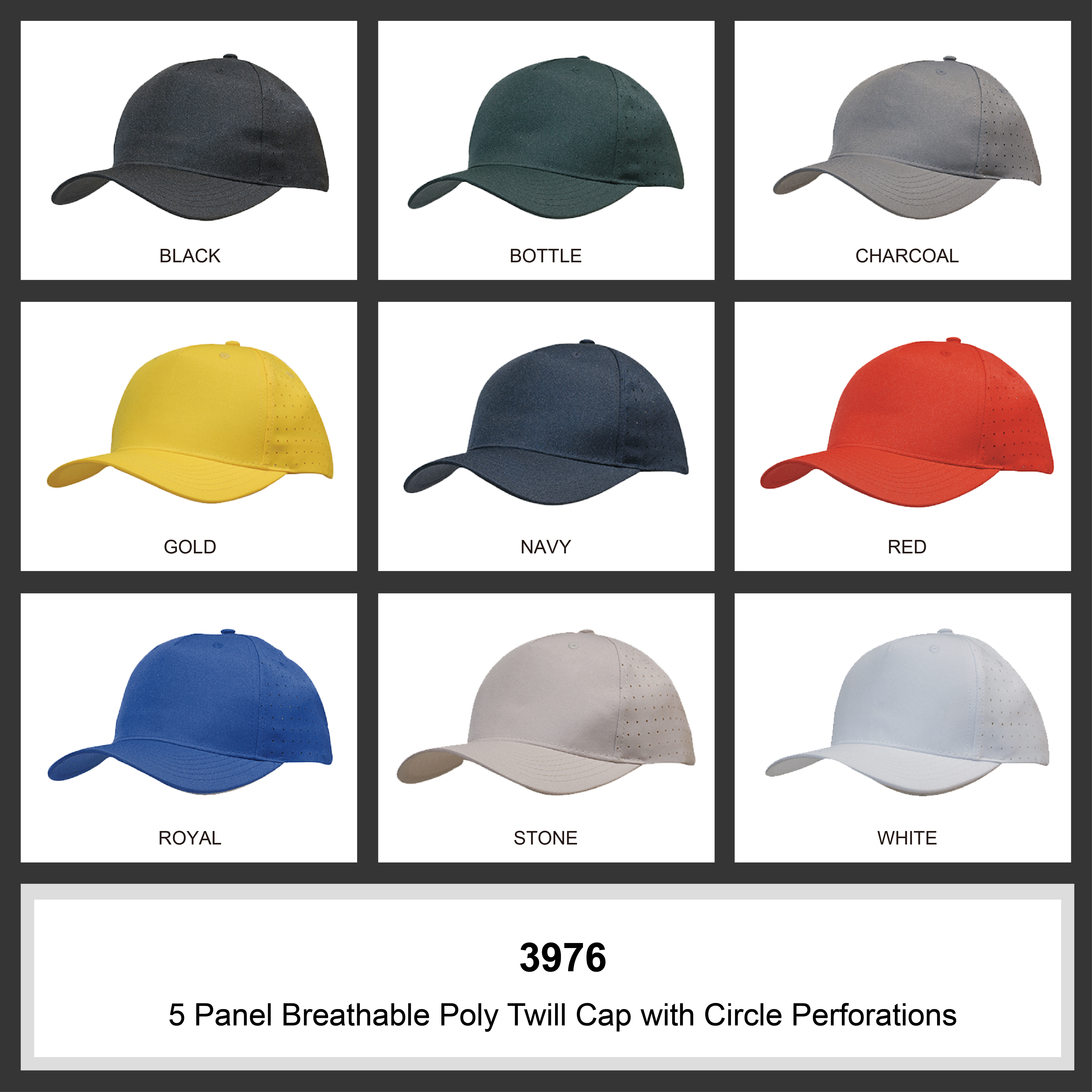 Breathable Poly Twill with circle perforations || 3976 Colour Chart