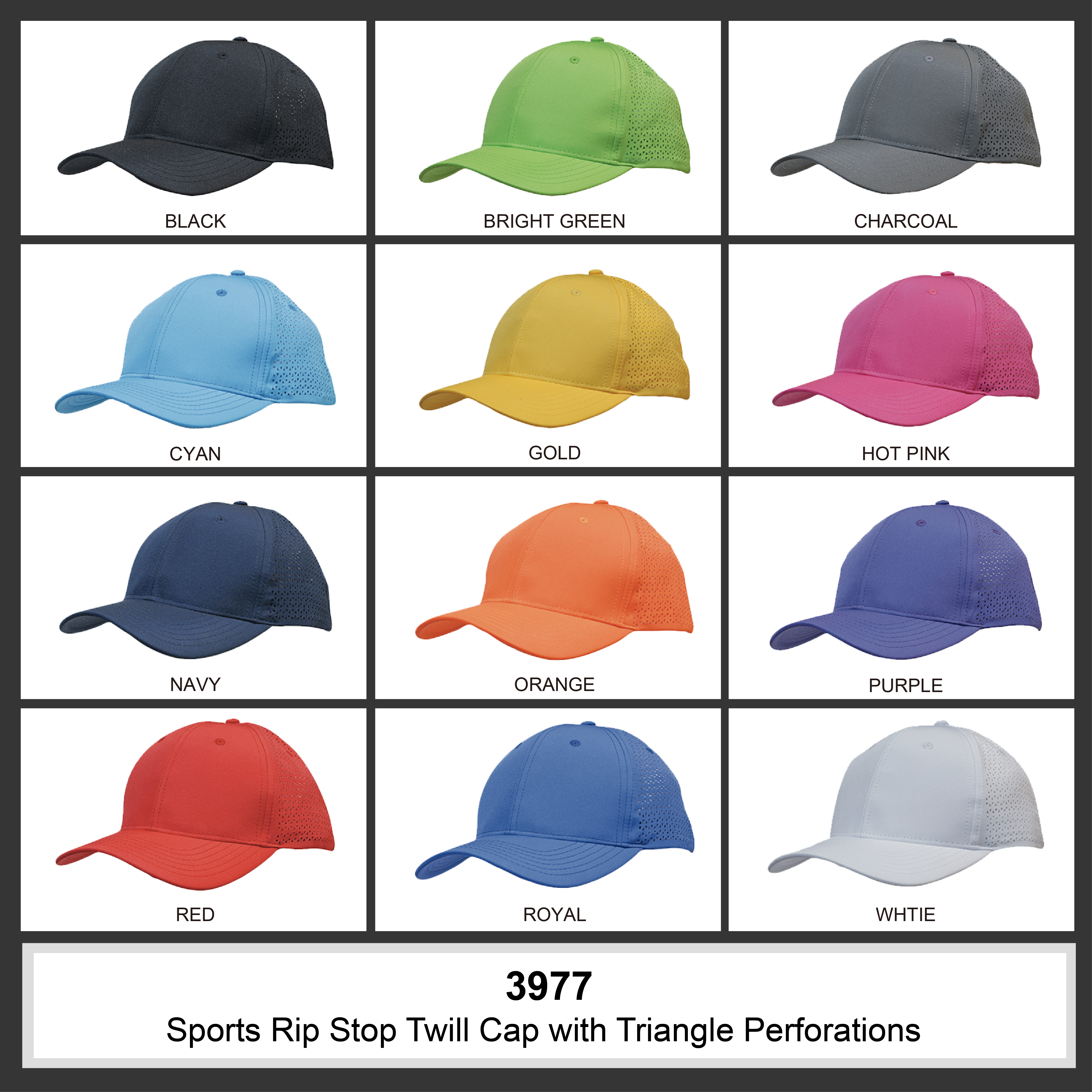 Sports Ripstop Twill with triangle perforations Colour Chart