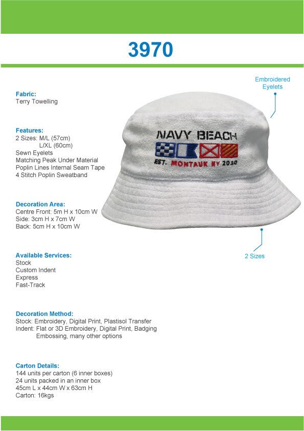 Terry Towelling Bucket Hat Tip Sheet