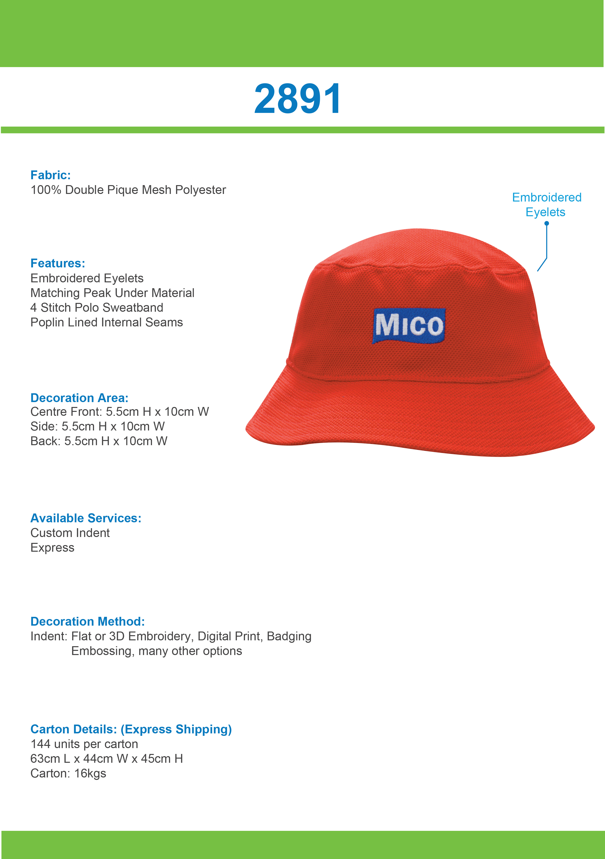 Double Pique Mesh Bucket Hat Tip Sheet