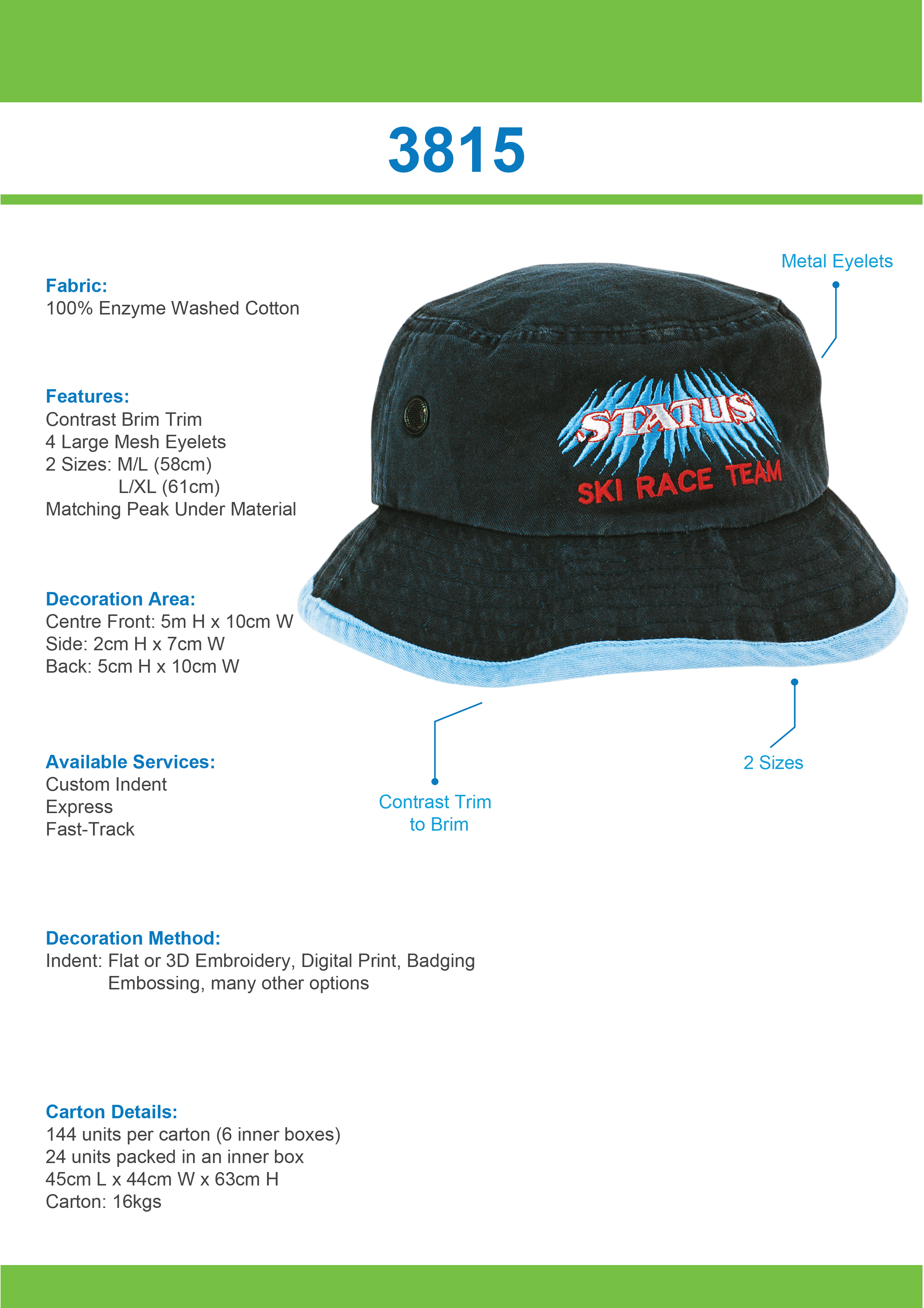 Enzyme Washed Bucket Hat Tip Sheet
