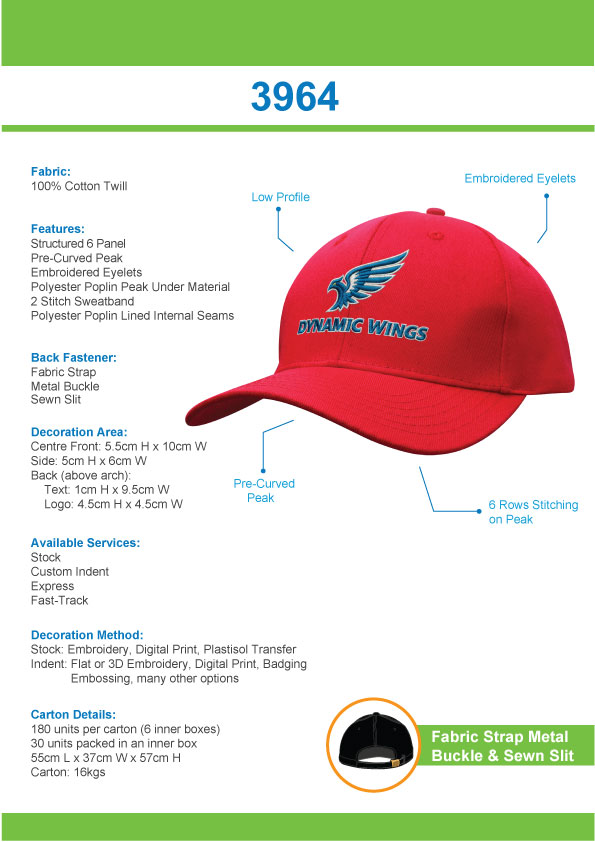 Cotton Twill Cap with Buckle || 3964 Tip Sheet