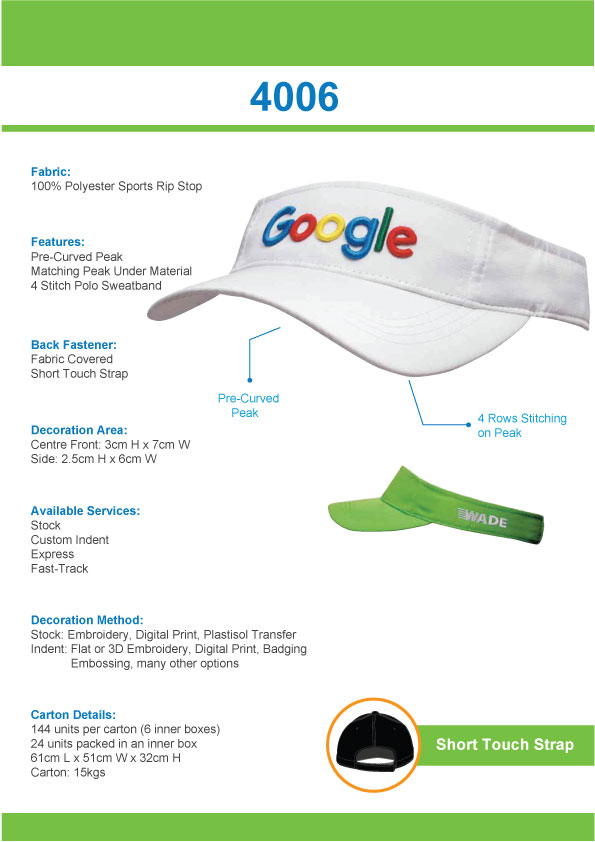 Sports Ripstop Visor Tip Sheet