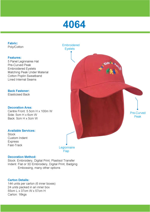 Brushed Sports Twill Childs Legionnaire Tip Sheet