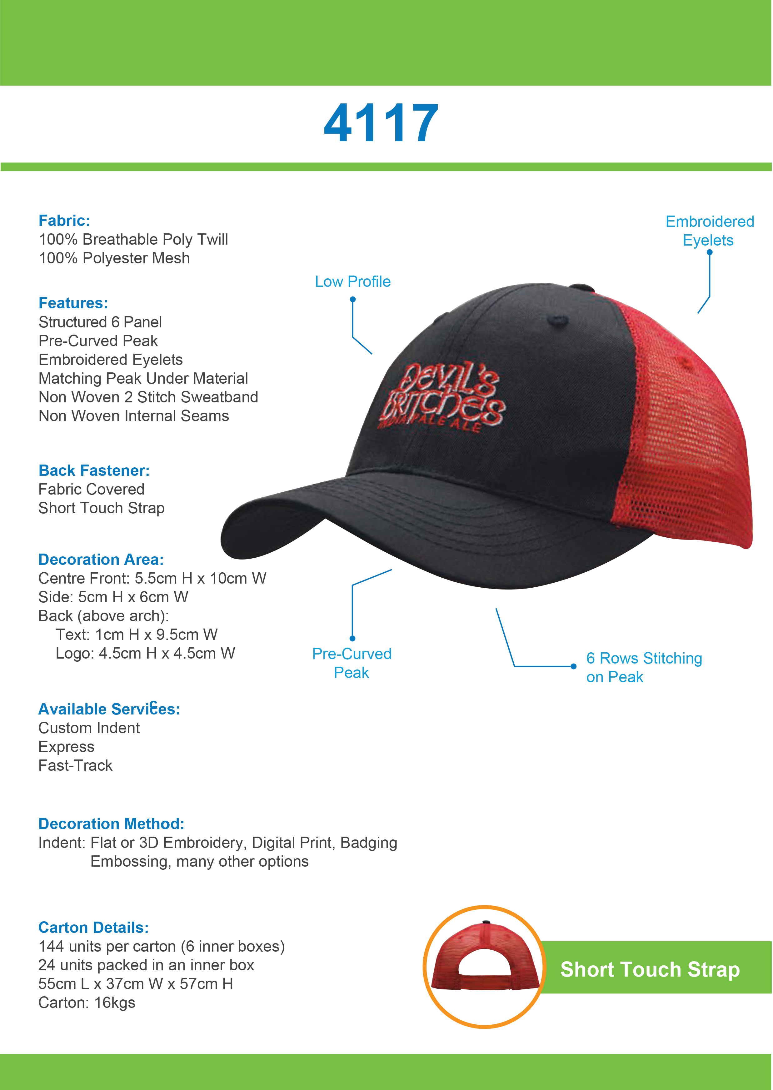 Breathable Poly Twill With Mesh Back || 4117 Tip Sheet