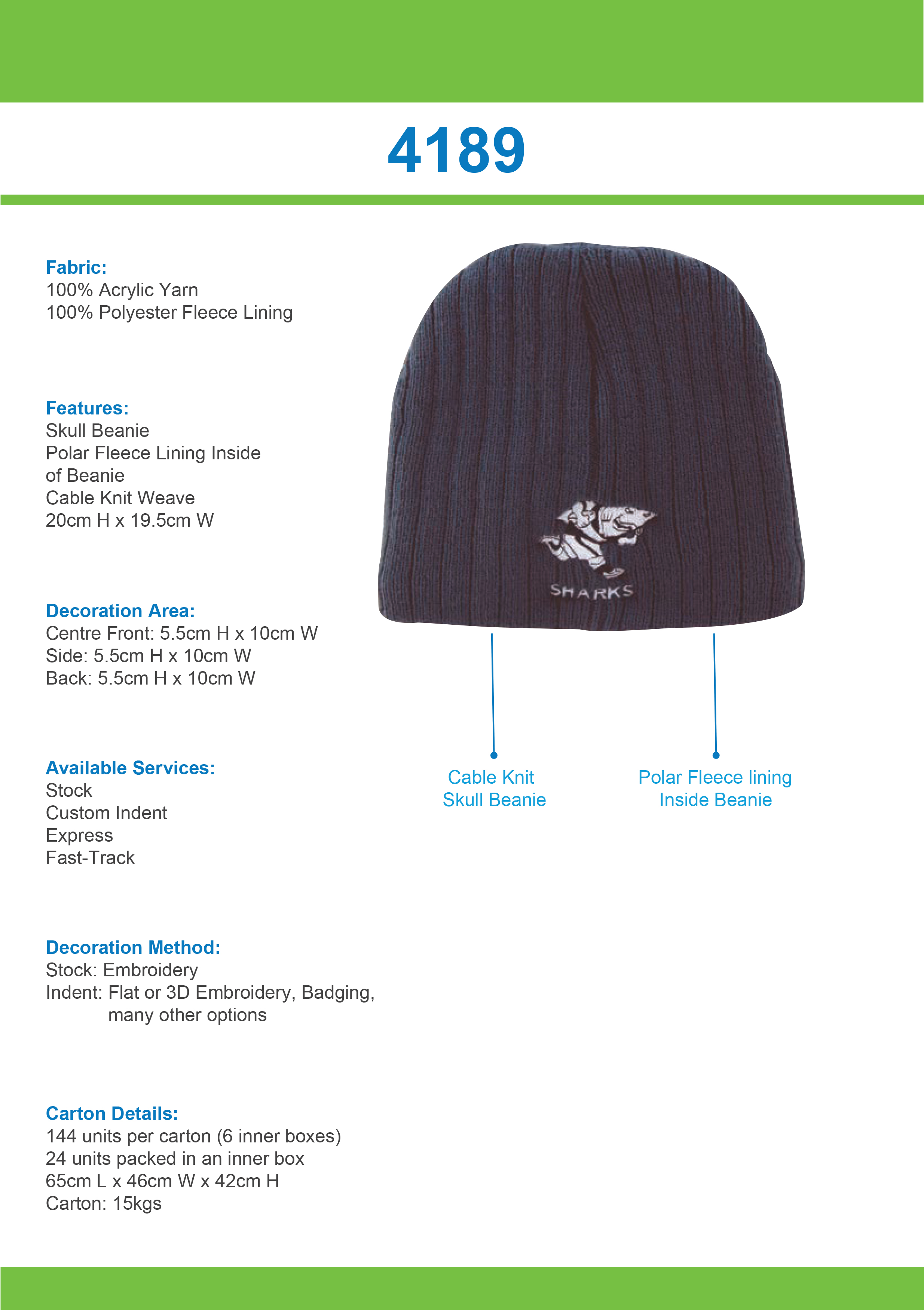 Cable Knit Beanie - Toque Tip Sheet