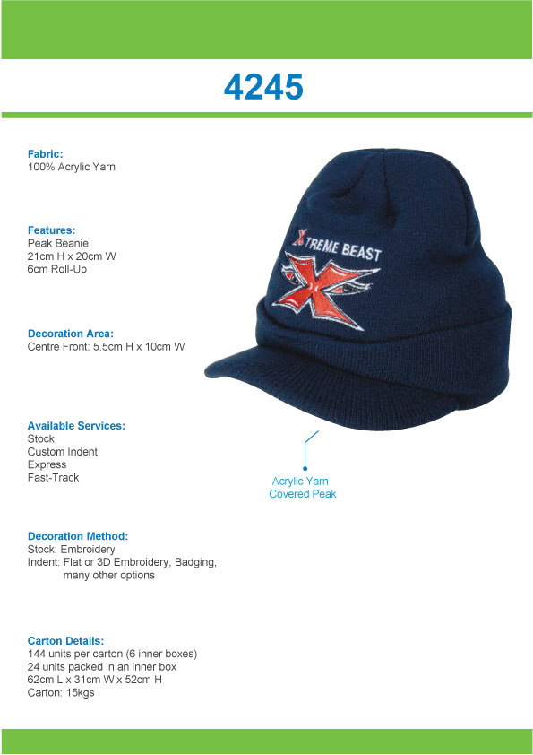 Acrylic Beanie - Toque with Peak Tip Sheet